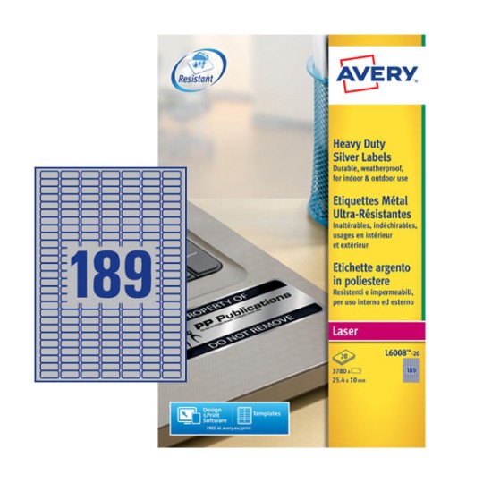Resistant Labels L6008-20 Content: 3780 Labels / 20 Sheet