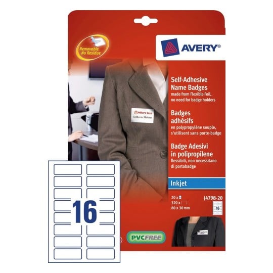 Self Adhesive Name Badges J4798-20 Content: 320 Labels / 20 Sheet