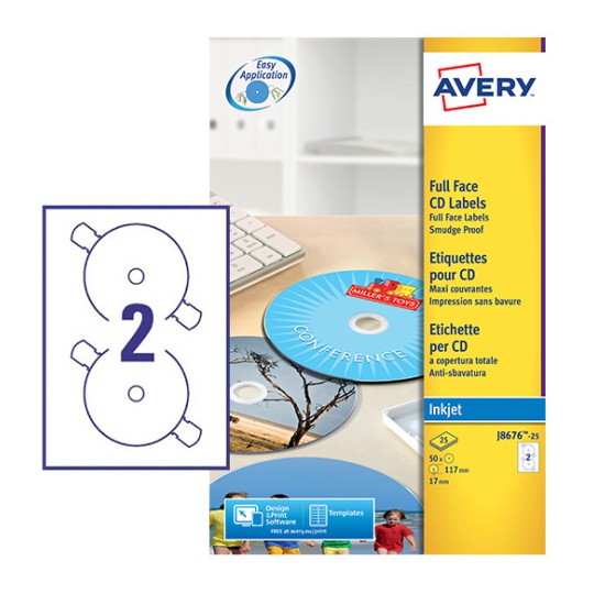 CD Labels, J8676, 25 sheets J8676-25 Content: 50 Labels / 25 Sheet