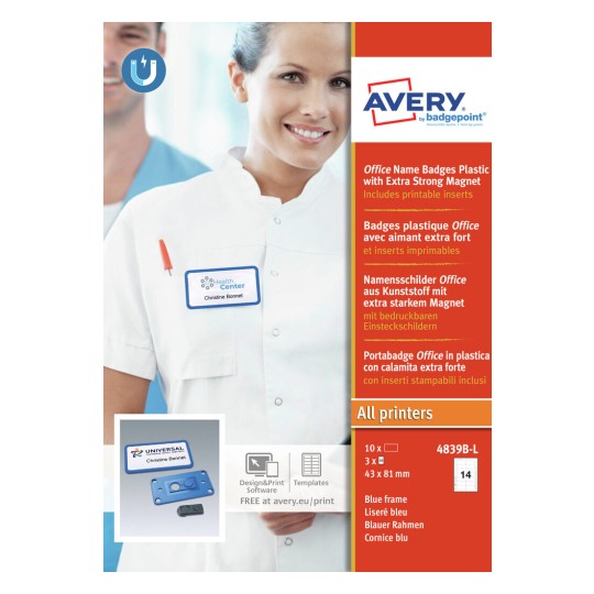 Office Name Badges - Plastic with  Extra Strong Magnet 4839B-L