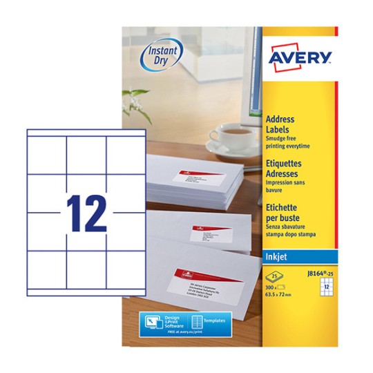 QuickDRY™, Printable Address Labels, Smudge-free results, 63.5 x 72mm, White, 300 Labels, (J8164-25) J8164-25