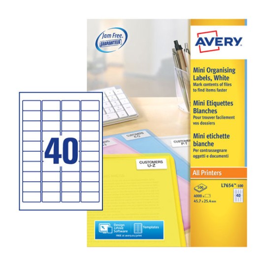 40 Labels Per A4 Sheet QuickPEEL Avery Self Adhesive Mini Organising Return Address Labels Laser Printers 4000 labels L7654 