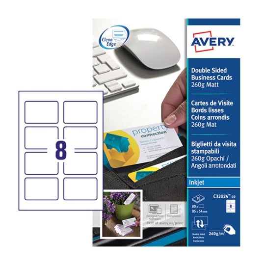 Business Cards, C32024, 10 sheets C32024-10 Content: 80 Cards / 10 Sheet