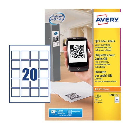 QR Code Labels L7121-25 Content: 500 Labels / 25 Sheet