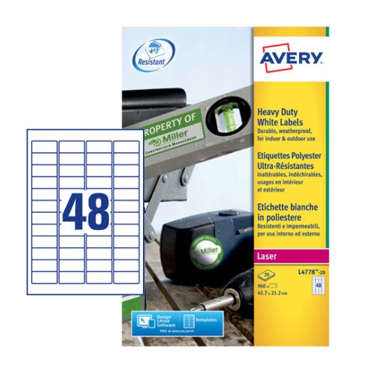 Resistant labels L4778-20 Content: 960 Labels / 20 Sheet