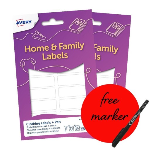 Two packs of 36 Clothing Name Labels, + 1 FREE pen ETVET36X2PEN.UK