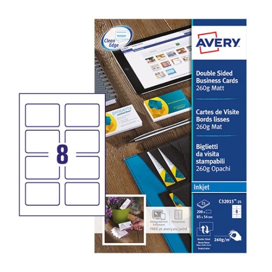 Business Cards, C32015, 25 sheets C32015-25 Content: 200 Cards / 25 Sheet