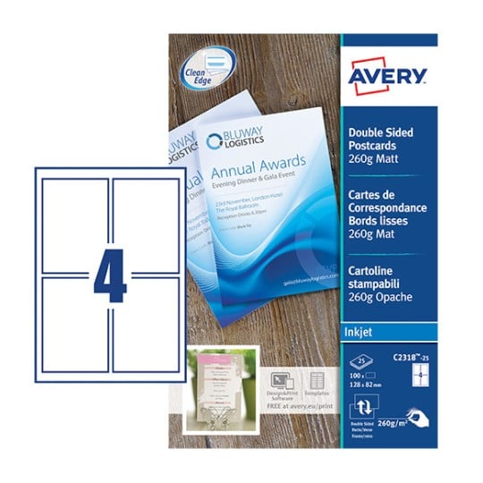 Printable Cards C2318-25 Content: 100 Cards / 25 Sheet