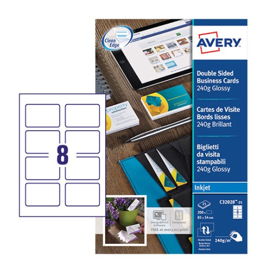 4 Cards Per A4 Avery C2318-25 Printable Double-Sided Invitation CardsPostcards 