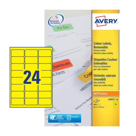 Coloured Labels, L6035, 20 sheets L6035-20 Content: 480 Labels / 20 Sheet