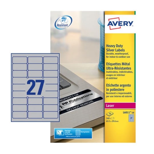 Resistant Labels L6011-20 Content: 540 Labels / 20 Sheet