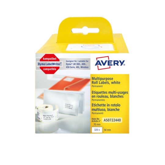 Avery Multipurpose Roll Labels - AS0722440, 70 X 54mm AS0722440