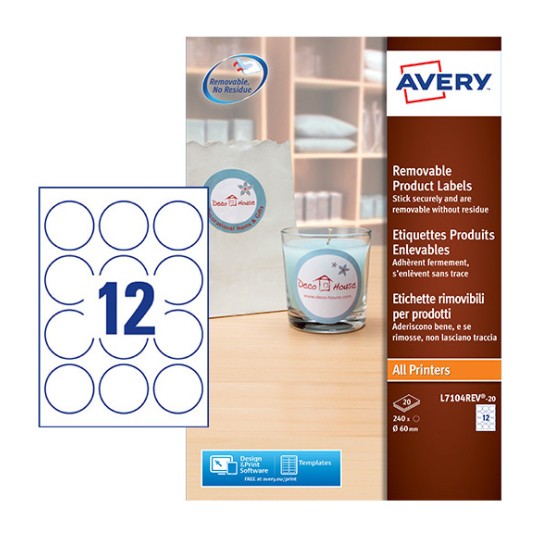 Round Product Labels L7104REV-20 Content: 240 Labels / 20 Sheet