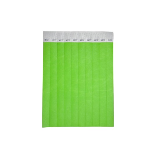 The image shows a stack of green paper strips, each labeled with a unique number along the top. The strips are arranged vertically in a uniform manner.