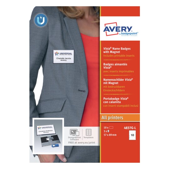 Vista® Name Badges - Plastic with  Magnet 4837G-L