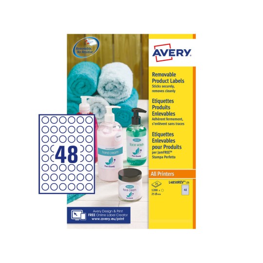 Removable Round Labels L4850REV-25 Content: 1200 Labels / 25 Labels