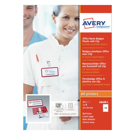 Office Name Badges - Plastic with  Clip 4840R-L