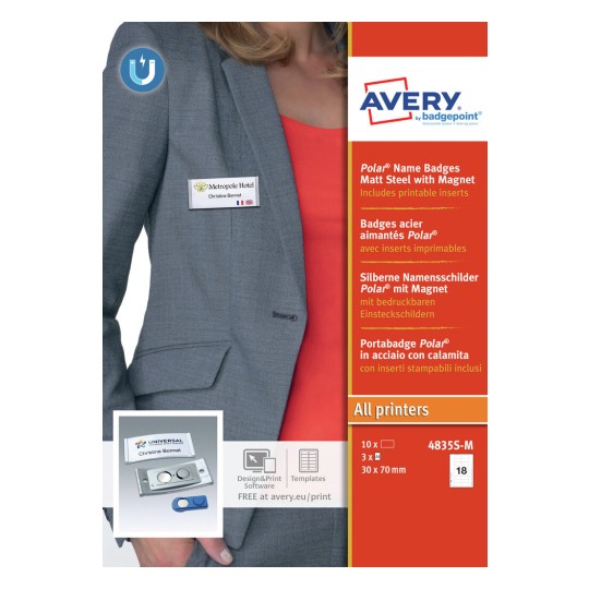 Polar® Name Badges -  Matt Steel  with   Magnet 4835S-M