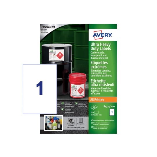 Avery Ultra Resistant Labels 210x297mm (Pack of 20) B4775-20 B4775-20