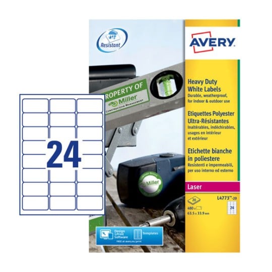 Resistant labels L4773-20 Content: 480 Labels / 20 Sheet