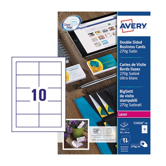 Business Cards, C32026, 10 sheets C32026-10 Content: 100 Cards / 10 Sheet