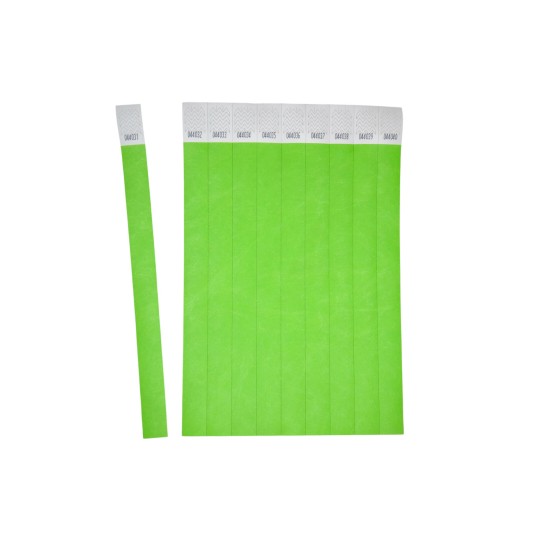 The image contains several strips in bright green color, each marked with a number on a white top. They appear to be identification or labeling strips, possibly for organizational purposes.