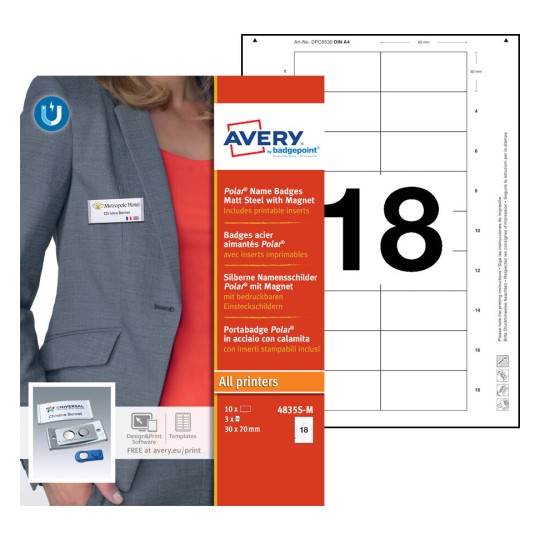 Polar® Name Badges -  Matt Steel  with   Magnet 4835S-M