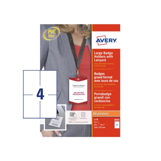 Avery 4834 A6 Name Badge Pockets with Lanyards and Inserts
