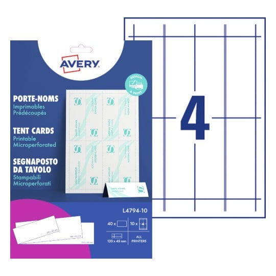 Tent Cards L4794-10 Content: 40 Labels / 10 Sheet