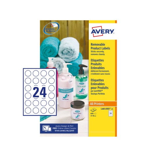 Removable Round Labels L4851REV-25 Content: 600 Labels / 25 Labels