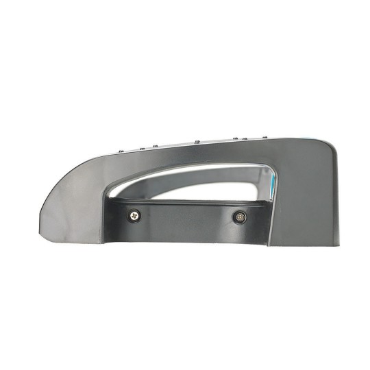 The image features a gray stapler, showcasing its sleek design and handle. The stapler is viewed from the side, highlighting its contours and fastening mechanism.