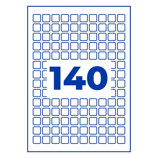 Blue outlined grid of small rounded squares with large blue number 140 in center