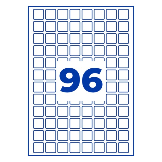 Blue outlined grid of small squares with large blue number 96 centered