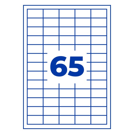 White grid with blue lines and large blue number 65 centered