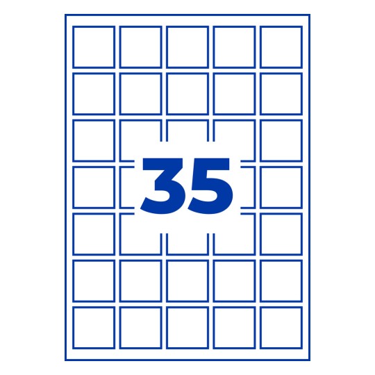 Grid of blank blue-outlined squares with large blue number 35 in center