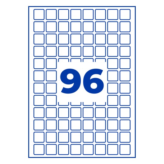 Large blue number 96 centered on a white grid of rounded squares