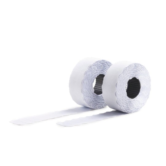 The image shows two rolls of white tape with a smooth, textured edge. They are lying next to each other with one end hanging loose.