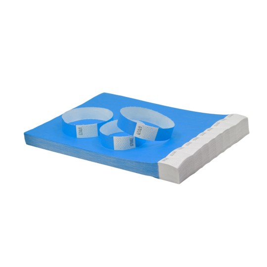 The image displays a stack of blue paper with two paper bands. The surface is smooth and brightly colored, indicating a clean and organized presentation. The bands appear to be of similar design, likely used for bundling the papers together.