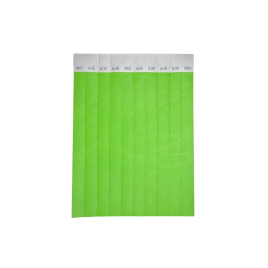 The image shows a stack of green paper strips, each labeled with a unique number along the top. The strips are arranged vertically in a uniform manner.