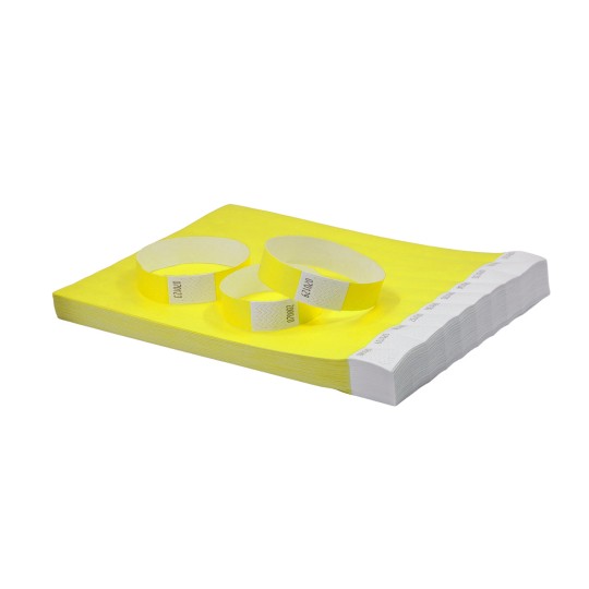The image features a stack of bright yellow paper or sticky notes with two white bands placed on top, suggesting they are used for organizing or labeling purposes.