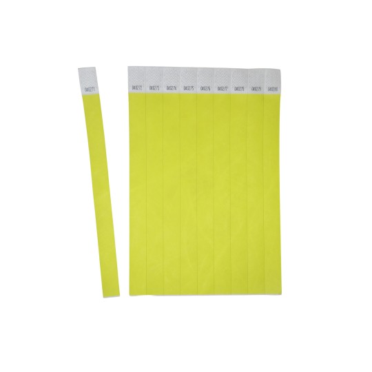 The image shows a set of yellow, numbered tags or labels arranged in a row, with a single tag detached at the left. Each tag is printed with a unique number ranging from 040271 to 040280.