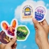 Die cut stickers held in a hand