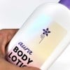 Pearlescent close up label body lotion bottle