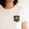 Custom fabric sticker on white teeshirt