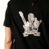 Rock band fabric sticker on black t-shirt