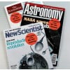 The image contains three magazines: The Economist, Astronomy, and New Scientist, each labeled 'Reception copy Do not remove'. The New Scientist cover discusses 'Reproductive revolution'.