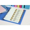 The image shows a binder with a labeled index page. It contains a variety of colorful tabs indicating different sections related to meetings and reports, along with some notebooks in the background.