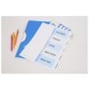 The image shows a blue folder, colorful pens, and a sheet with sections labeled 'ACTIONS', 'PRICES', 'SITES', 'MEETINGS', and 'ANALYSIS'.