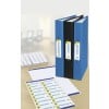 The image features three binders labeled 'CUSTOMERS', 'BUDGETS', and 'MEETINGS' arranged on a desk alongside a computer keyboard. There is also a sheet of labels with the same headings, indicating organizational materials for business tasks.