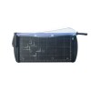 The image shows a black cutting tool with a transparent cover, featuring a grid pattern on its surface. It appears to be designed for precise cutting, with marked measurements and guides.